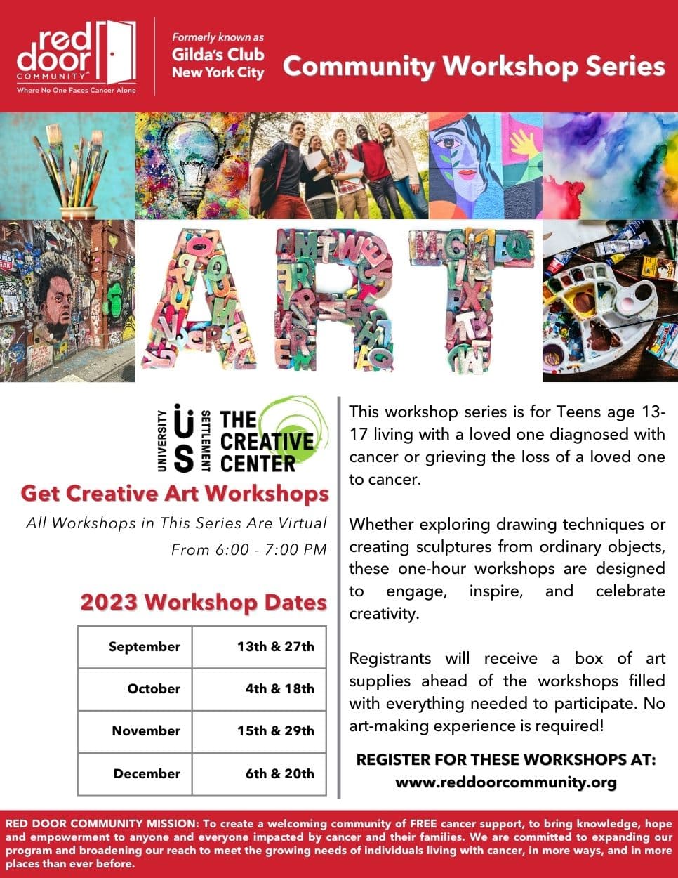 Get Creative Teen Art Workshop Series | Red Door Community